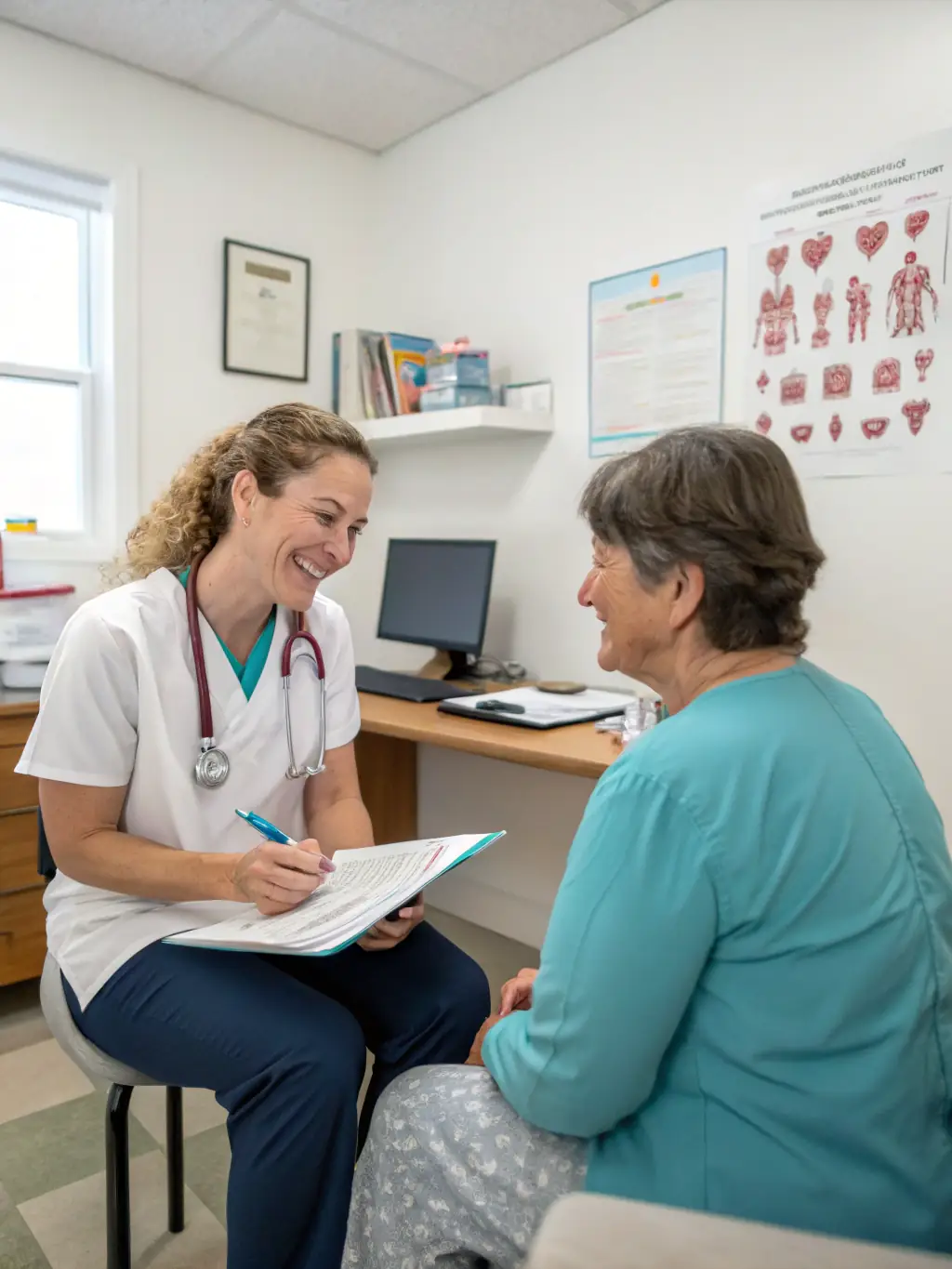 A doctor discussing genetic test results with a patient, emphasizing safer and more personalized care.