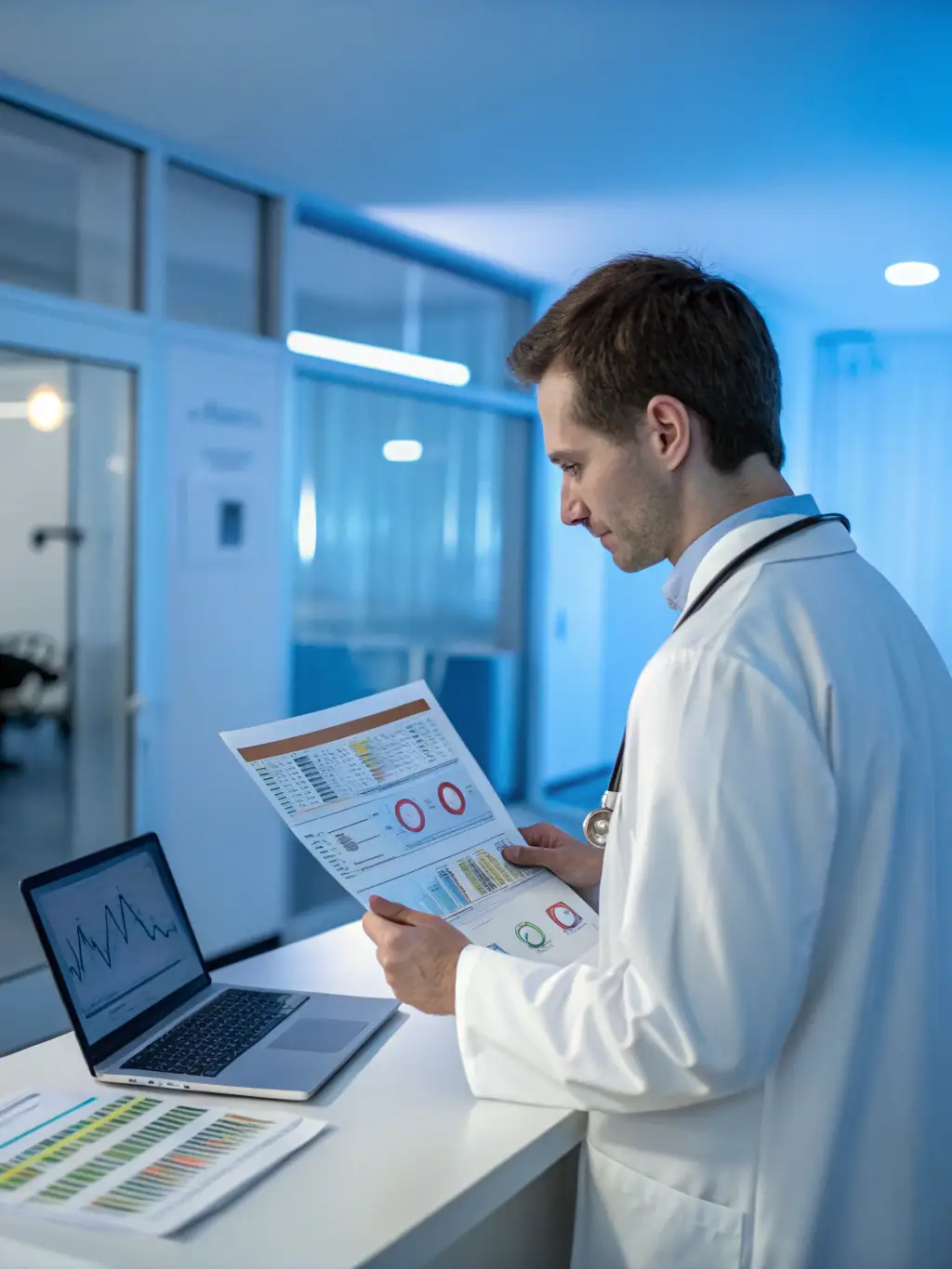 A person looking thoughtfully at a report displaying genetic data, symbolizing increased self-awareness.