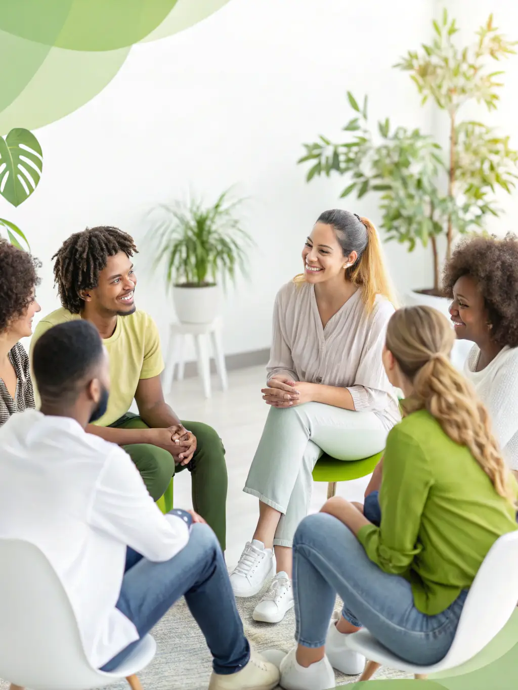 A support group meeting, with individuals sharing their experiences, symbolizing addiction recovery. The atmosphere should be hopeful and encouraging.
